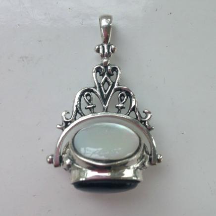Silver, Jade, Onyx & Pearl Three Compartment Locket