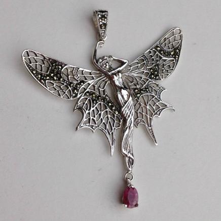 Solid Silver Art Nouveau Fairy Droplet