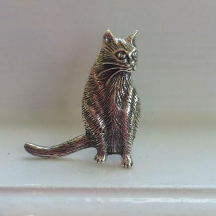 Solid Silver Cat Brooch
