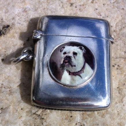 Solid Silver with Enamel British Bull Dog Vesta Case