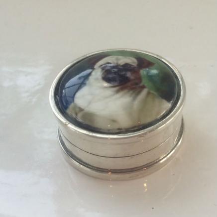 Sterling Silver & Enamel Pug Dog Pill Box
