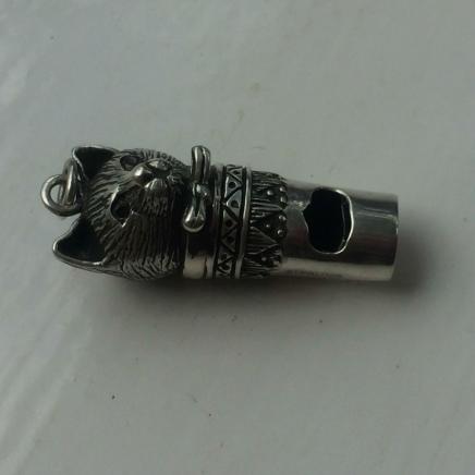 Sterling Silver & Garnet Cat Wearing Bow Tie Whistle