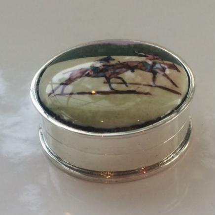 Sterling Silver Horse Racing Pill Box