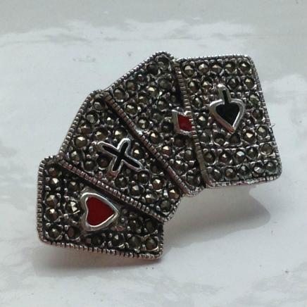 Sterling Silver Pack of Cards Brooch