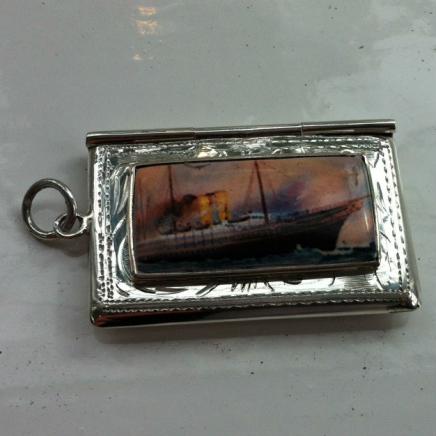 Sterling Silver Stamp Holder & Enamel Ship Pendant