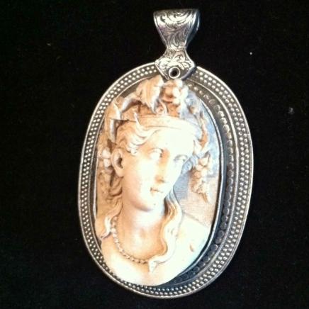 Vulcanite Pendant Depicting Victorian Lady