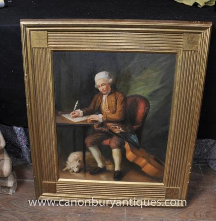 Antique English Oil Painting Georgian Gent Scholar Musician 
