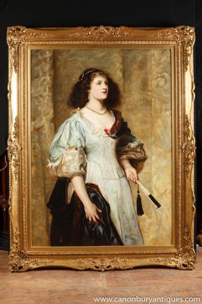 Antique Victorian Oil Painting Lady Duchess Portrait 1860