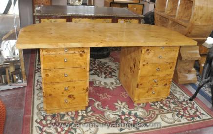 Art Deco Pedestal Desk Blonde Walnut Writing Table