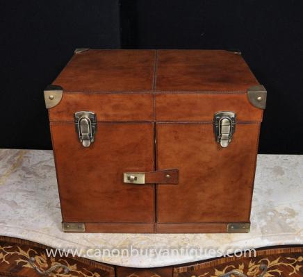 English Leather Hamper Wine Champagne Trunk Box Campaign Furniture