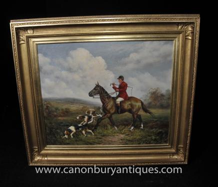 English Victorian Fox Hunting Hound Scene Portrait Horseback