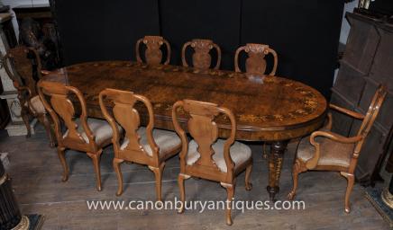 English Walnut Dining Set Queen Anne and Victorian Table
