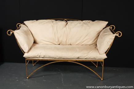 French Brass Art Nouveau Love Seat Sofa Couch