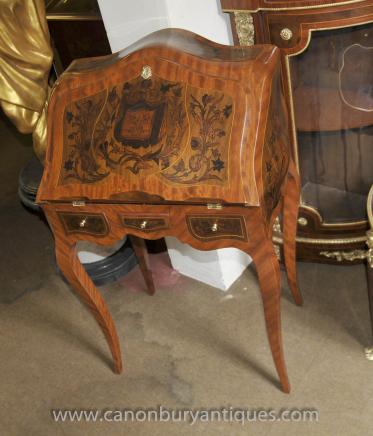 French Empire Bureau De Dame Desk Writing Table Marquetry Inlay