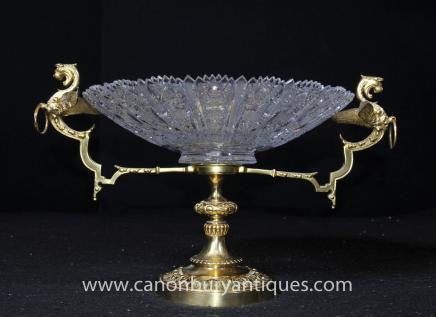 French Empire Cut Glass Tureen Bowl Dish Ormolu Dragon 