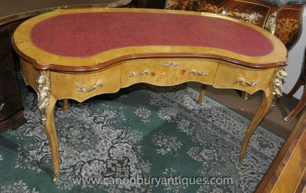 French Empire Satinwood Kidney Desk Bureau Plat 