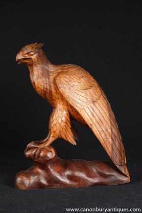 French Hand Carved Falcon Bird Statue Sculpture 