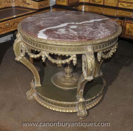 French Louis XVI Gilt Centre Table Round Tables 