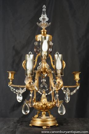 French Ormolu Cyrstal Tabe Lamp Light Girandole Cut Glass