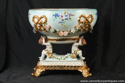 German Dresden Porcelain Comport cherub Bowl Planter Tureen Centrepiece