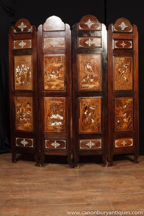 Indian Antique Screen Mother Of Pearl Inlay Bird of Paradise 