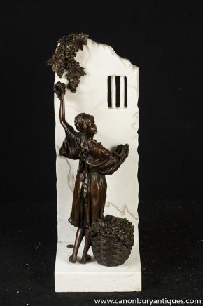 Italian Bronze Roman Grape Picker Statue Marble Base