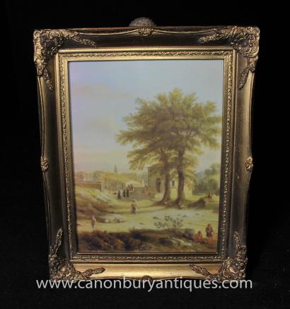 Italian Tuscan Oil Painting Pastoral Landscape Gilt Frame 