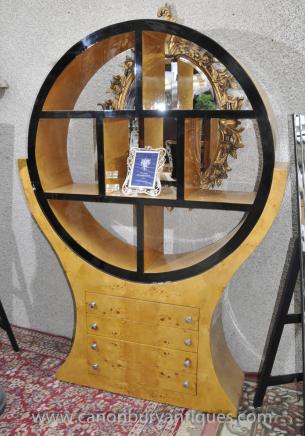 Large Art Deco Bookcase Blonde Walnut Shelf System Bookcases