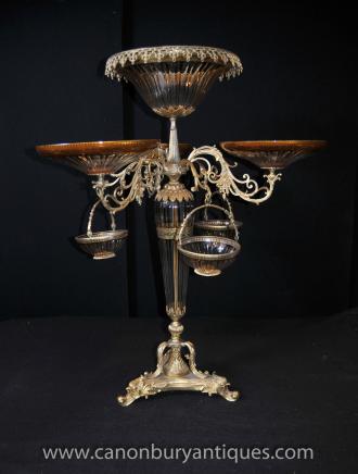 Large Empire Glass Centrepiece Epergne Dish Bowl Ormolu Stand French