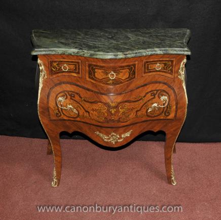 Louis XVI Bombe Chest Drawers Nightstand Marquetry Inlay
