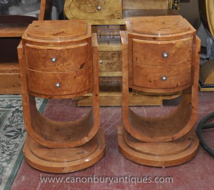 Pair Art Deco Bedside Cabinets Chests Nightstands Bedroom Furniture