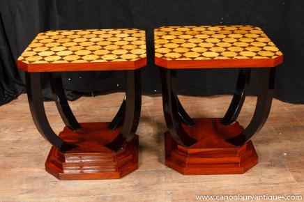 Pair Art Deco Inlay Cocktail Tables Side Table