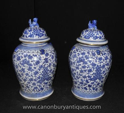 Pair Blue White Porcelain Kangxi Chinese Ginger Jars Urns