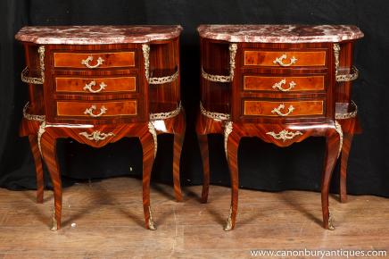 Pair Empire Bedside Chest Drawers Nightstands Marble Top Table