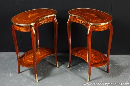 Pair French Empire Kidney Bean Side Tables Inlay