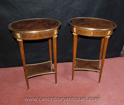 Pair French Empire Oval Side Tables Cocktail Accent Table