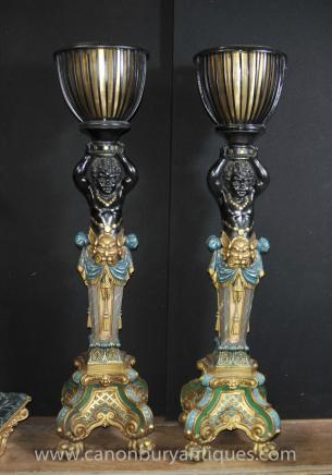 Pair Italian Cherub Venetian Torcheres Column Stand Planters
