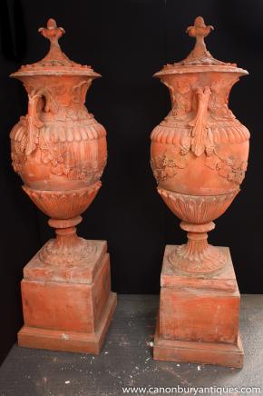 Pair Large English Terracotta Garden Urns Architectural Antiques 