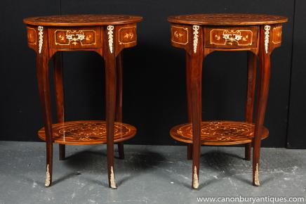 Pair Louis XIV Inlay Side Tables Occasional Sofa Table