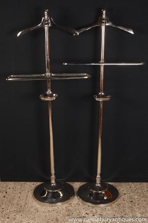 Pair Sheffield Victorian Silver Plate Valet Stands Shirt Butler