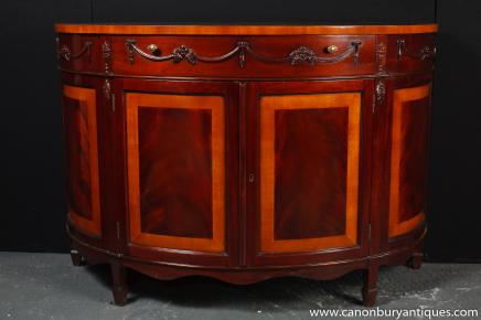 Regency Demi Lune Commode Cabinet Mahogany Satinwood Banding Server