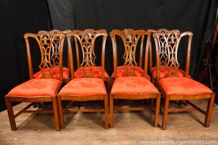 Set 8 Walnut Chippendale Dining Chairs English Chair Diners