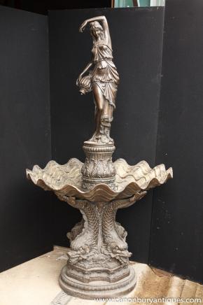 XL Bronze Italian Water Fountain Maiden Serpent Fountains Architectural