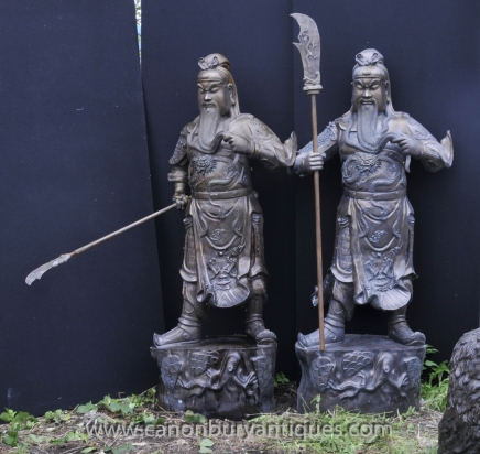 XL Pair Bronze Japanese Samurai Warrior Statues Architectural Antiques