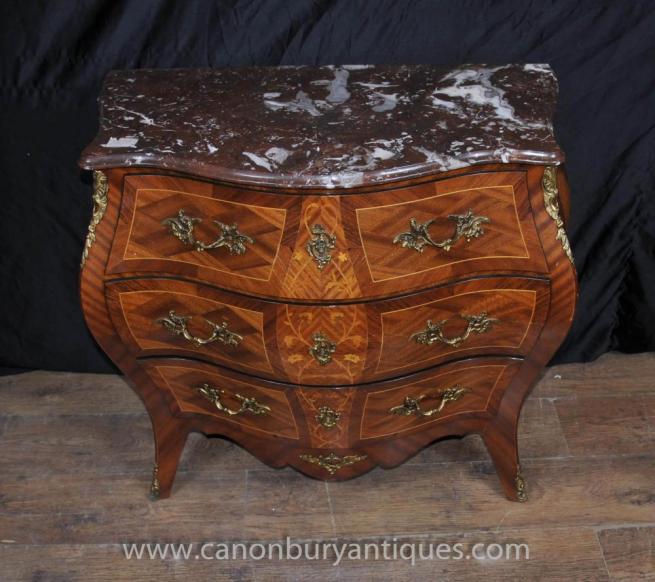 Antique French Louis XV Bombe Commode Chest Drawers