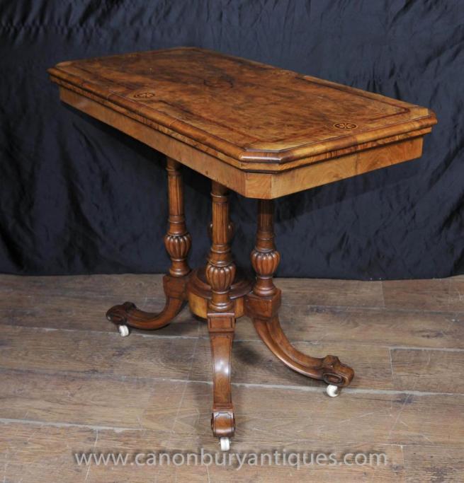 Antique Victorian Card Games Table in Walnut Side Tables