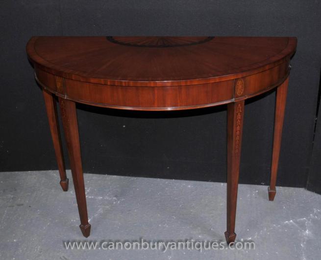 Classic English Sheraton Demi Lune Console Table