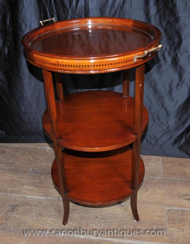English Regency Side Table Glass Topped Tray Tables Mahogany