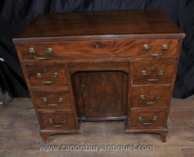 George III Mahogany Knee Hole Desk Bureau Pedestal Desks