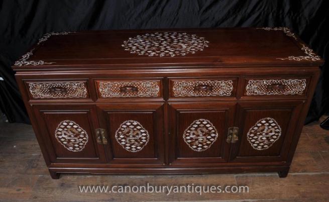 Large Antique Damascan Sideboard Cabinet Rosewood Mother Pearl Inlay Damascus